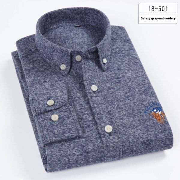 Cotton Brushed Plaid Long-sleeved Shirt Business Casual Cotton Men's Shirt Autumn And Winter - Image 4