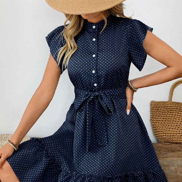 Elegant Polka Dot Ruffle Sleeve A- Line Skirt - Image 6