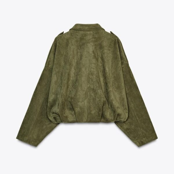 Women's Batwing Sleeve Lapel Suede Texture Effect Pilot Jacket - Image 6