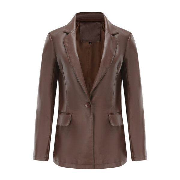 Single Button Commute Leisure Solid Color Leather Coat - Image 8