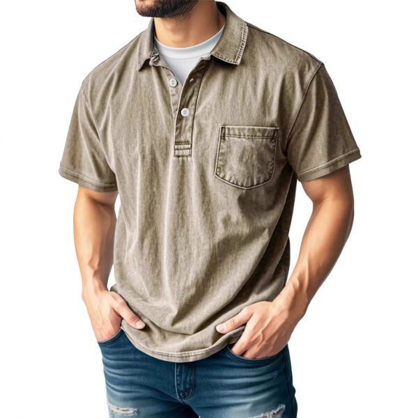 Men's Casual All-matching Short Sleeve Button Lapel Shirt Polo Shirt - Image 10