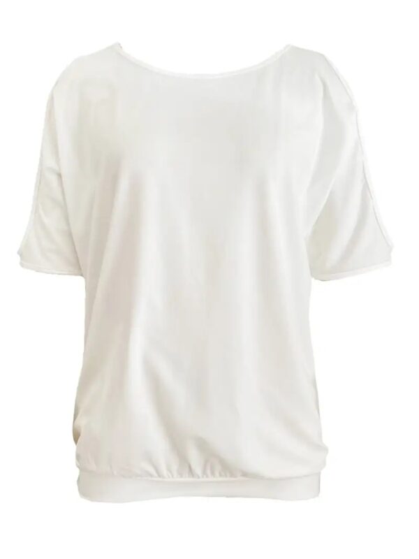 Spring And Summer New Solid Color Round Neck T-shirt Casual Hollow Out Shoulder White Short Sleeve Top - Image 2