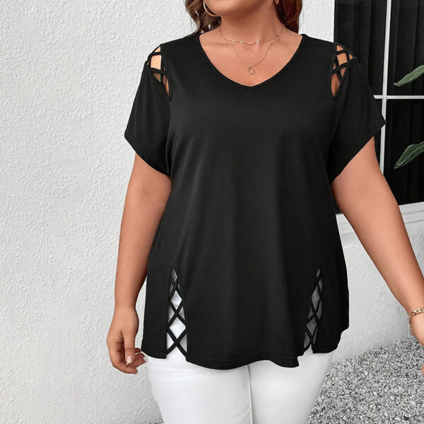 Women's Plus Size Criss Cross Short Sleeve V Neck T-Shirt Tops - Image 4
