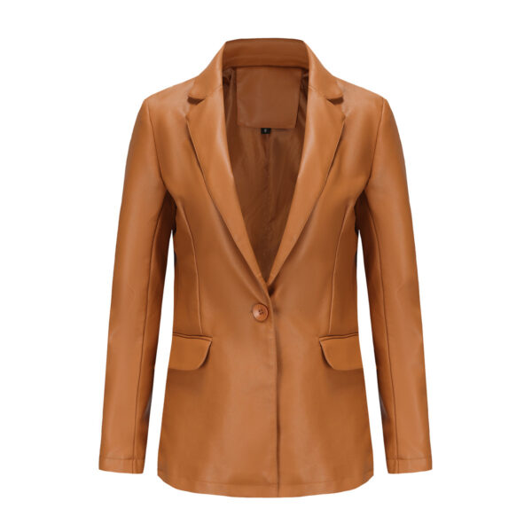 Single Button Commute Leisure Solid Color Leather Coat - Image 6