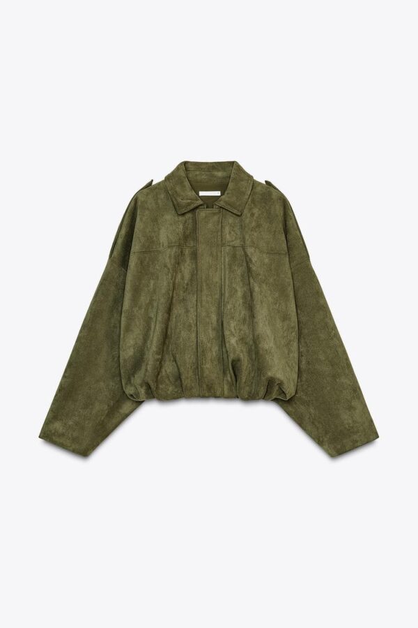 Women's Batwing Sleeve Lapel Suede Texture Effect Pilot Jacket - Image 3