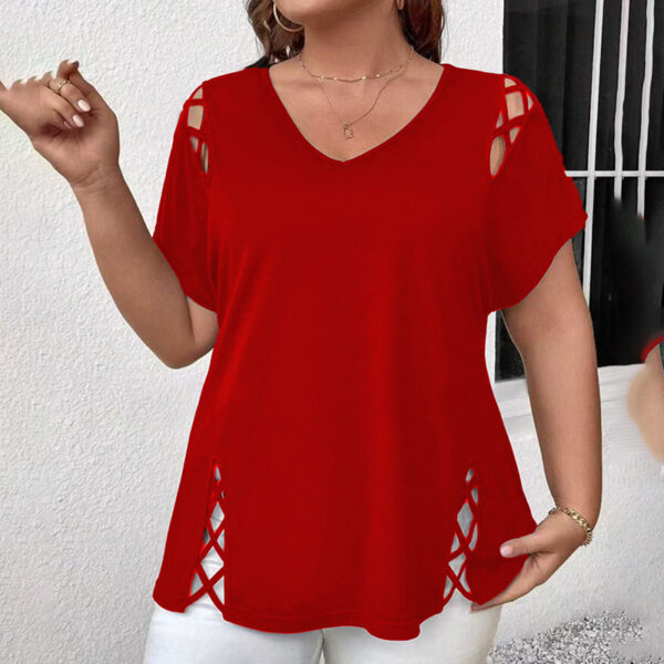 Women's Plus Size Criss Cross Short Sleeve V Neck T-Shirt Tops - Image 9
