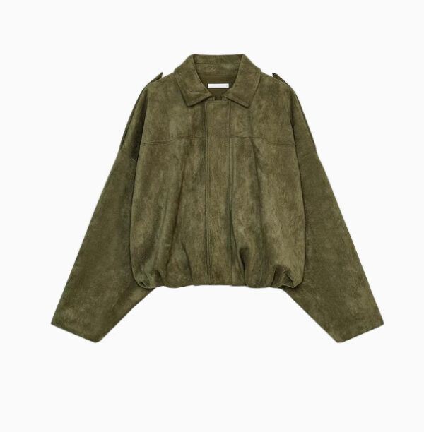Women's Batwing Sleeve Lapel Suede Texture Effect Pilot Jacket - Image 4