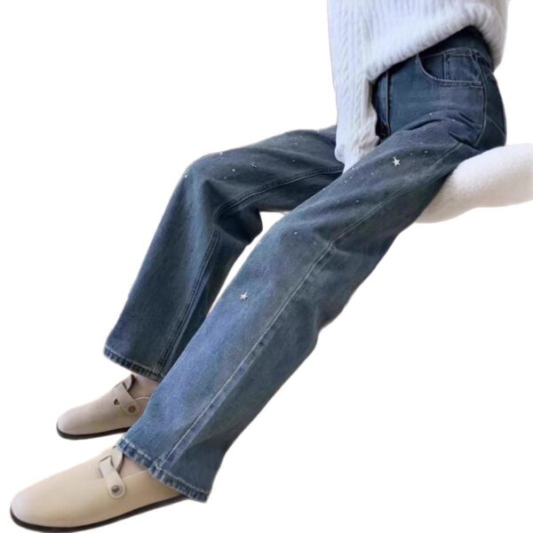 Light Blue Narrow Wide Leg Jeans Straight Spring - Image 6