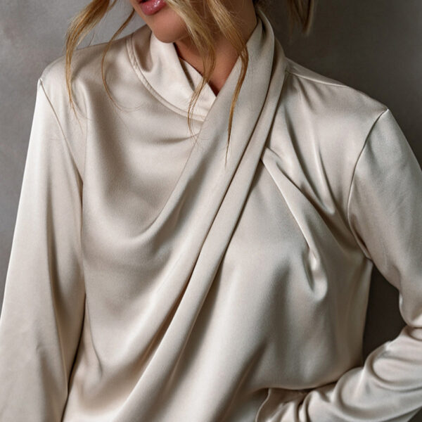 Women's Solid Color Satin Chiffon Blouse - Image 7