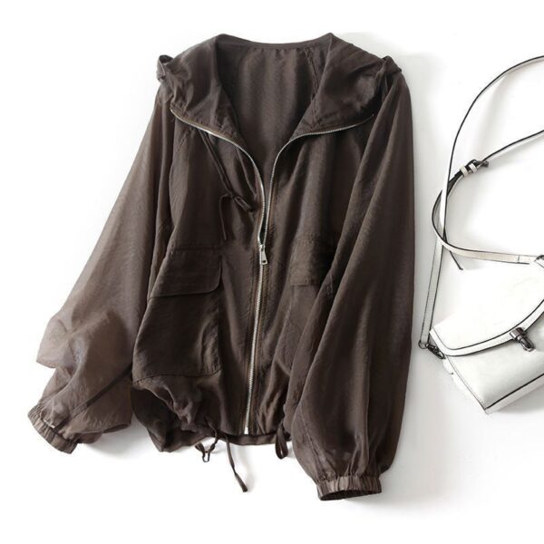 Lightweight Breathable Sun Protection Clothing Women's Spring Loose Top Trendy Hooded Drawstring Thin Coat - Image 5