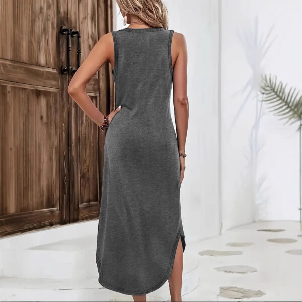 European And American Summer Women's Sleeveless V-neck Slit Mid-length Knitted Dress - Image 5