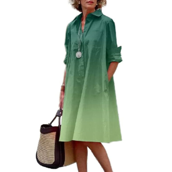 Women's Elegant Floral 3D Digital Printing Single Row Open Button Shirt Dress - Image 4