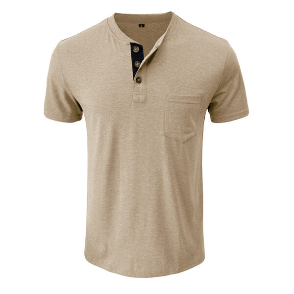 Men's Short-sleeved T-shirt Henley Shirt Top - Image 2