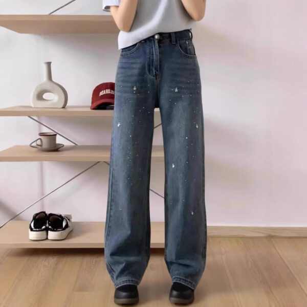 Light Blue Narrow Wide Leg Jeans Straight Spring - Image 7