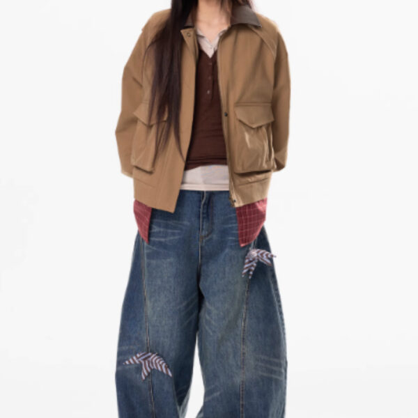 Washing Curved Knife Straight Leg Wide Leg Workwear Jeans For Women - Image 2