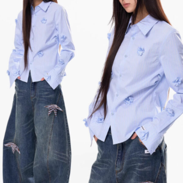Washing Curved Knife Straight Leg Wide Leg Workwear Jeans For Women - Image 5