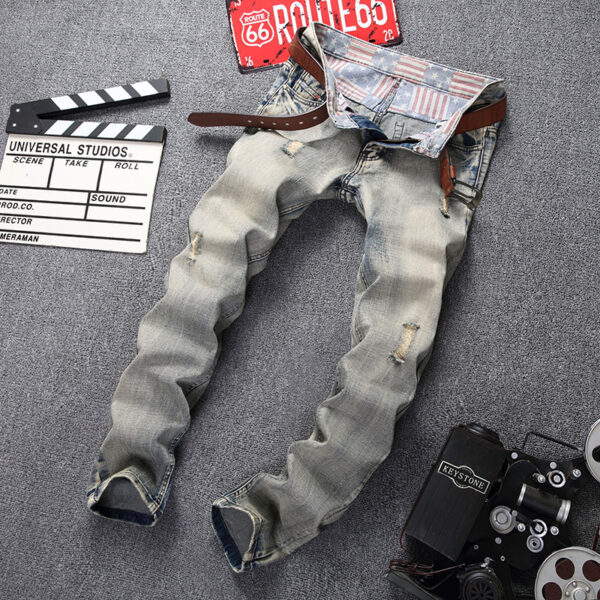 Ripped Jeans Men's Straight Slim Fit - Image 3