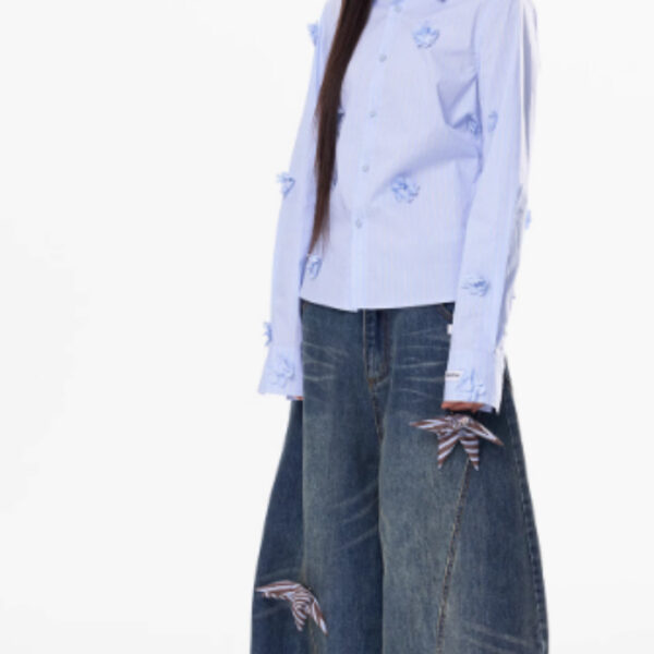 Washing Curved Knife Straight Leg Wide Leg Workwear Jeans For Women - Image 4