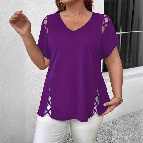 Women's Plus Size Criss Cross Short Sleeve V Neck T-Shirt Tops - Image 5