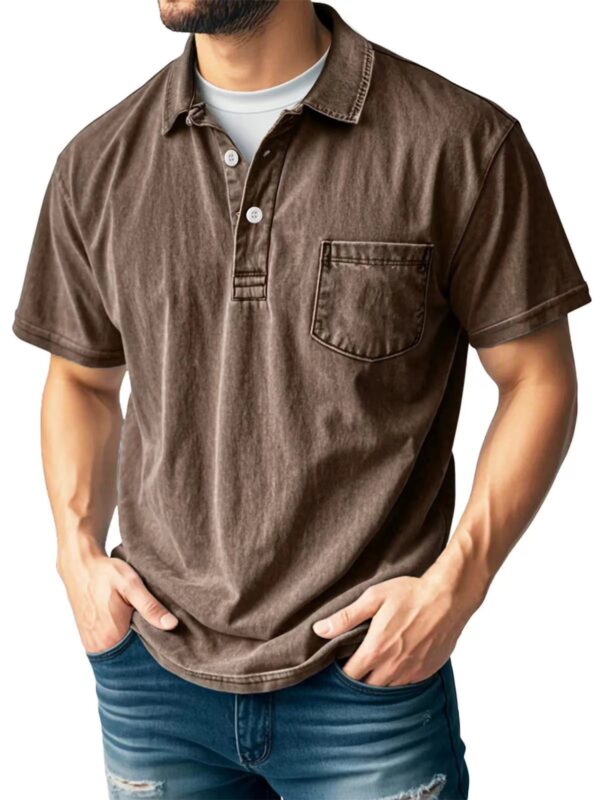 Men's Casual All-matching Short Sleeve Button Lapel Shirt Polo Shirt - Image 7