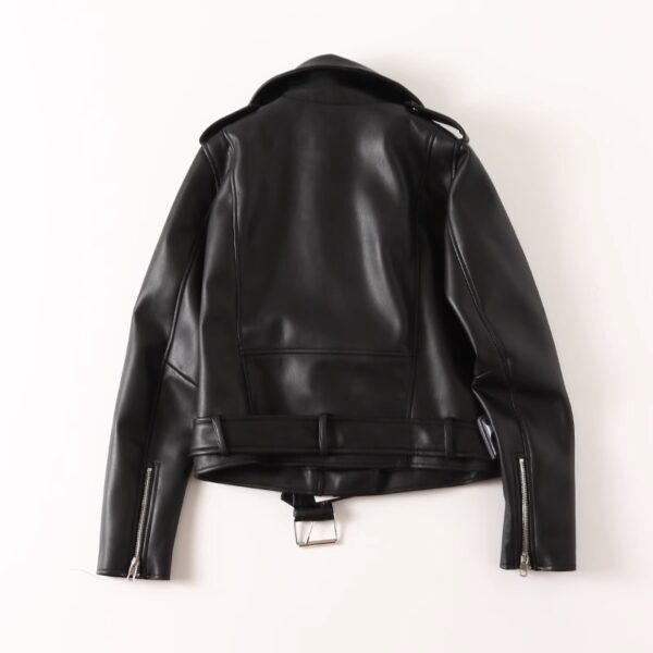 Women's Black PU Leather Zip Jacket - Image 4