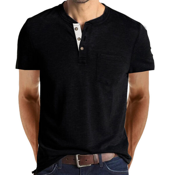 Men's Short-sleeved T-shirt Henley Shirt Top - Image 7