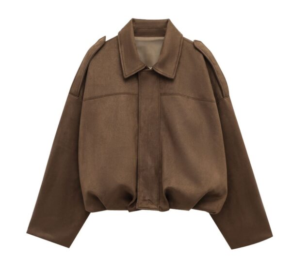 Women's Batwing Sleeve Lapel Suede Texture Effect Pilot Jacket - Image 2