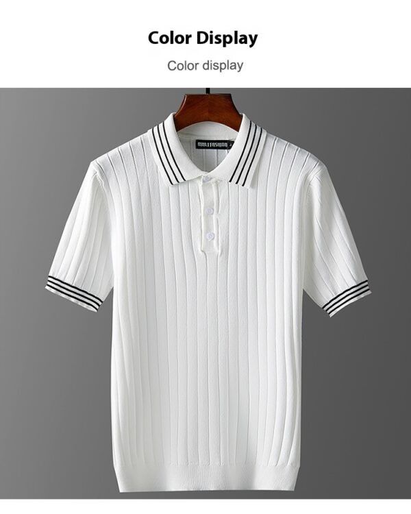 Men's Ice Silk Short Sleeve Thin Lapels Polo Sweater - Image 5