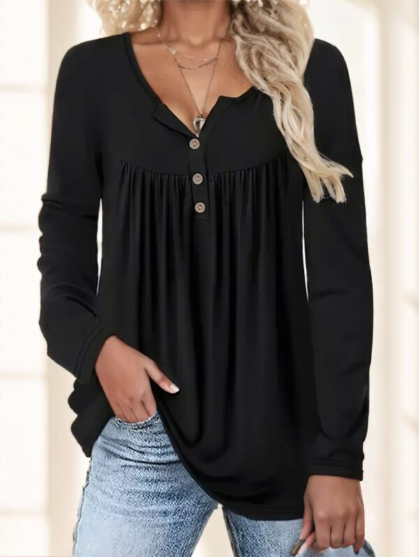 Ladies' Solid-color Button-down Long-sleeved Top - Image 2