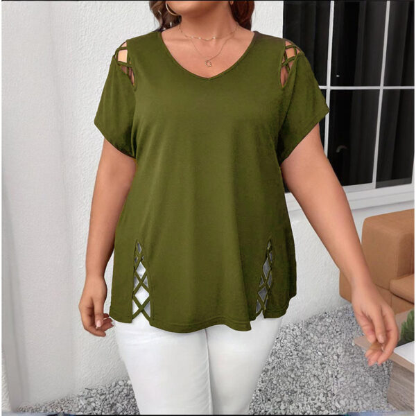 Women's Plus Size Criss Cross Short Sleeve V Neck T-Shirt Tops - Image 2