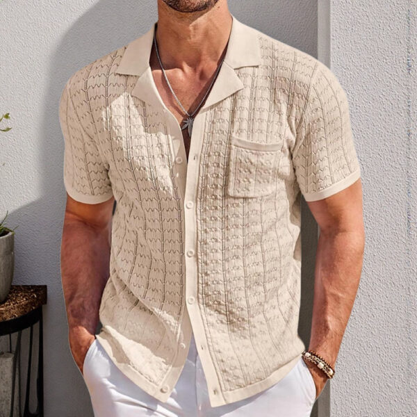 Summer New Short Sleeve Cuban Collar Knitted Polo Shirt - Image 7