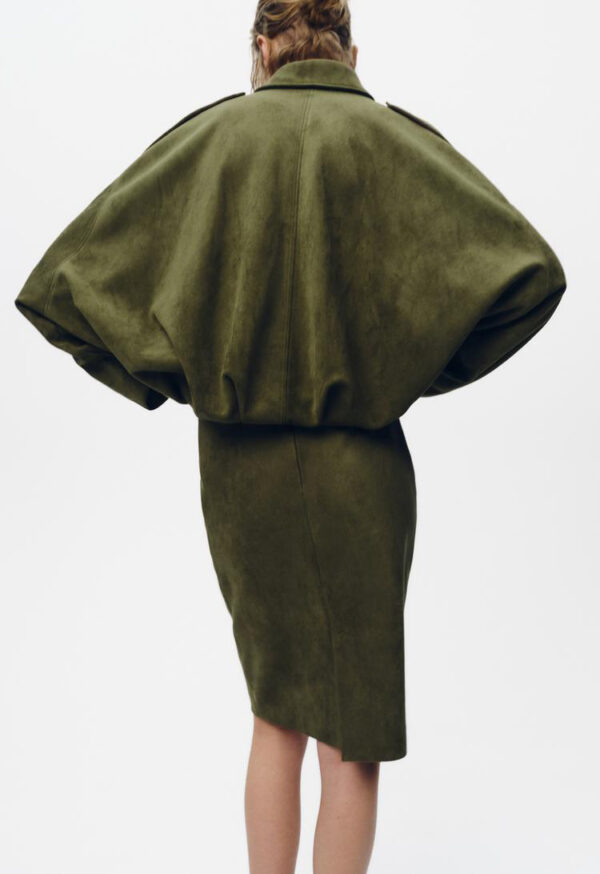 Women's Batwing Sleeve Lapel Suede Texture Effect Pilot Jacket - Image 5