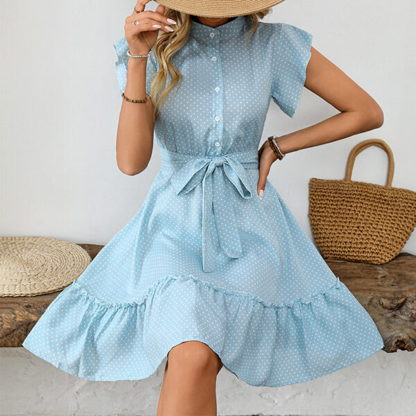 Elegant Polka Dot Ruffle Sleeve A- Line Skirt - Image 7