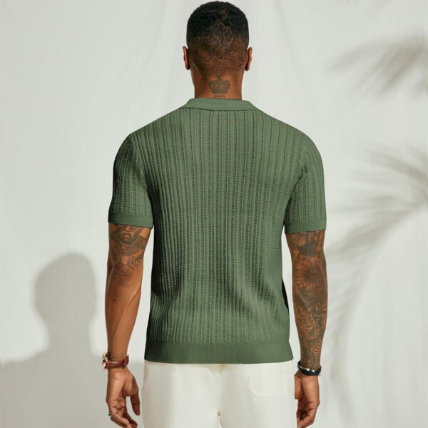 Summer Cool Knitted Men's Shirt Short Sleeved Lapel Solid Color - Image 4
