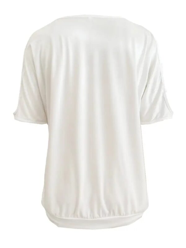 Spring And Summer New Solid Color Round Neck T-shirt Casual Hollow Out Shoulder White Short Sleeve Top - Image 3