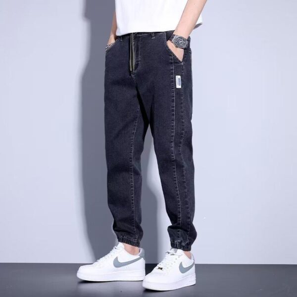 Youth Casual Harem Drawstring Elastic Elastic Beam Foot Type Men's Jeans - Image 3