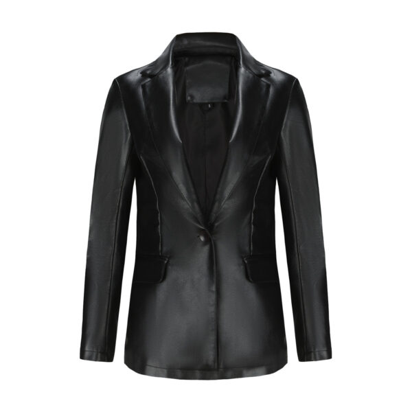 Single Button Commute Leisure Solid Color Leather Coat - Image 10