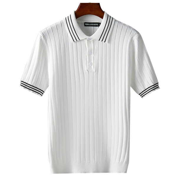 Men's Ice Silk Short Sleeve Thin Lapels Polo Sweater - Image 3