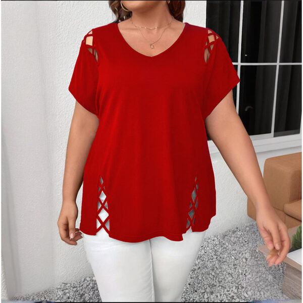 Women's Plus Size Criss Cross Short Sleeve V Neck T-Shirt Tops - Image 8