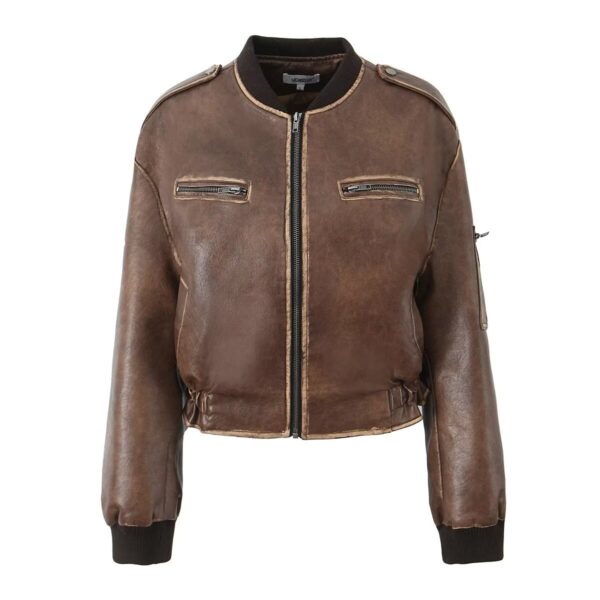 Retro Distressed Loose Leather Coat American Short Jacket - Image 2