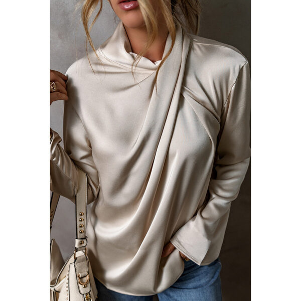 Women's Solid Color Satin Chiffon Blouse - Image 3