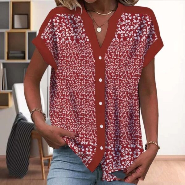 Retro Ethnic Style 3D Printing Home Leisure Short Sleeve V-neck Shirt - Image 2