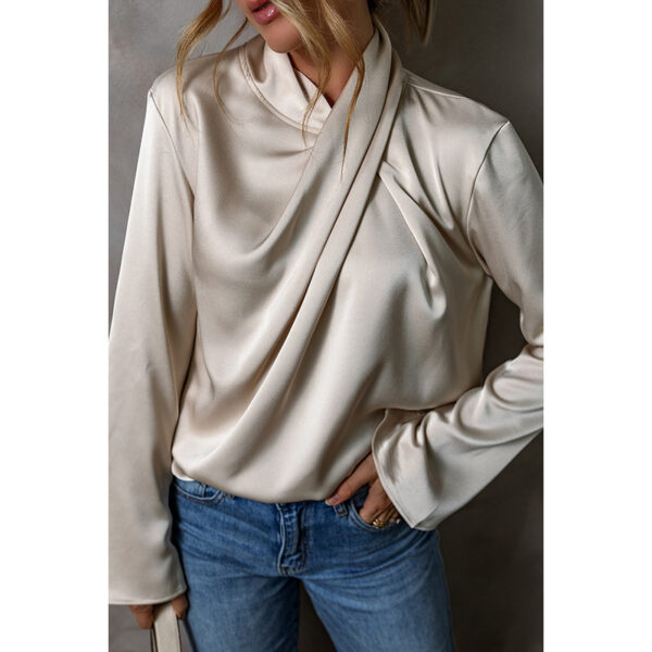 Women's Solid Color Satin Chiffon Blouse - Image 2