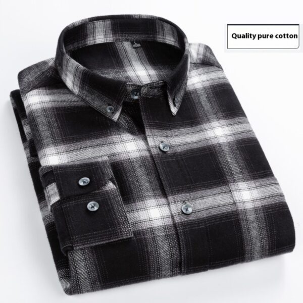 Cotton Brushed Plaid Long-sleeved Shirt Business Casual Cotton Men's Shirt Autumn And Winter - Image 6