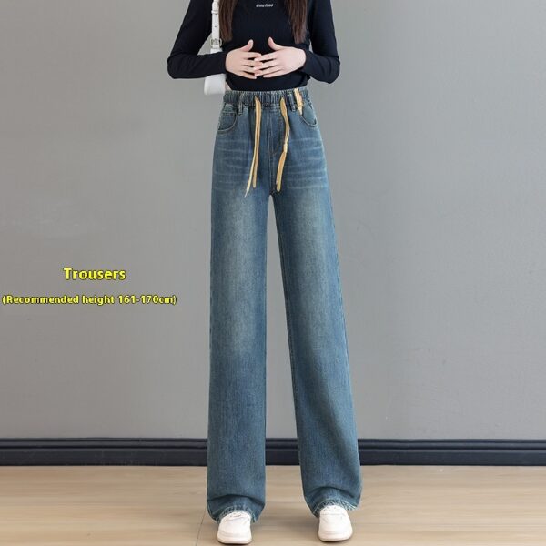 Loose Waist Trimming Lace-up Jeans For Women - Image 4
