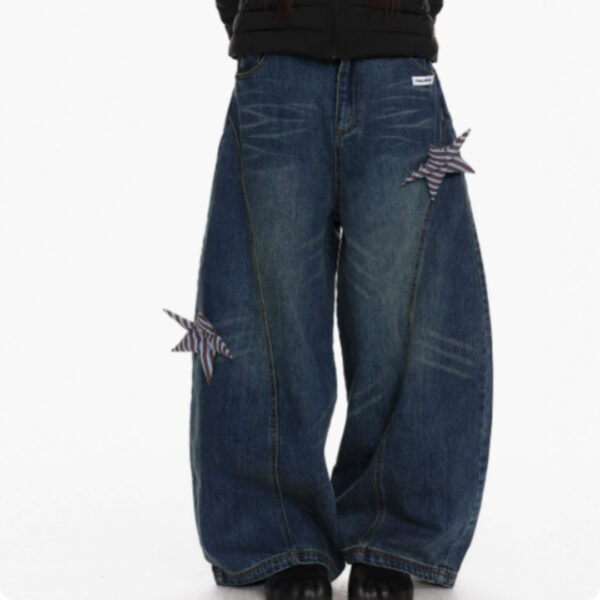 Washing Curved Knife Straight Leg Wide Leg Workwear Jeans For Women