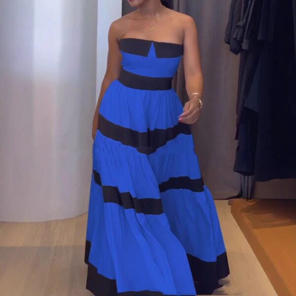 Elegant Contrast Color Off-the-shoulder Striped Dress - Image 4
