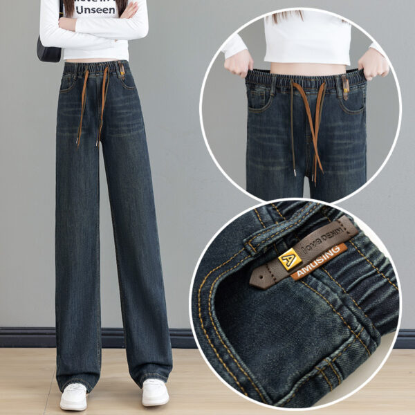 Loose Waist Trimming Lace-up Jeans For Women - Image 7
