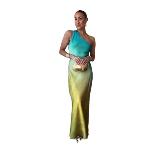 Women's Asymmetric Silk Satin Texture Backless Fashion Dress - Image 5
