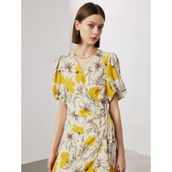 Women's Stomach Blanket-style Lace Printing Short-sleeved Silk Dress - Image 8
